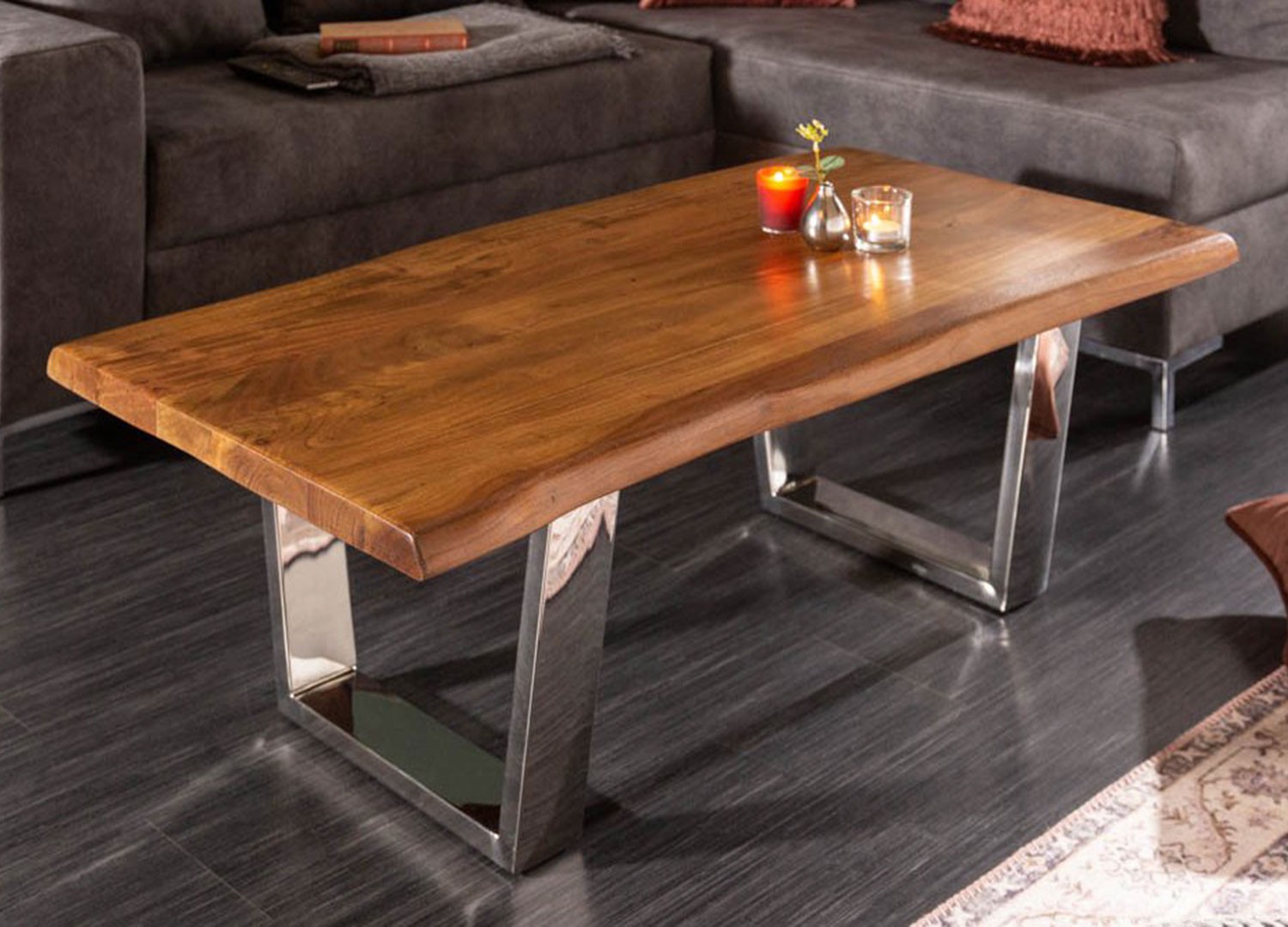 Table basse moderne bois d'acacia 110 cm