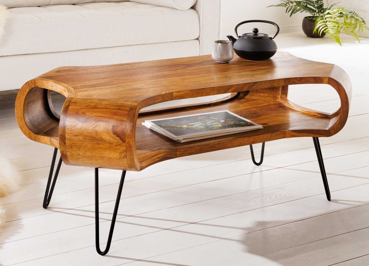 Table basse moderne originale en bois de sesham