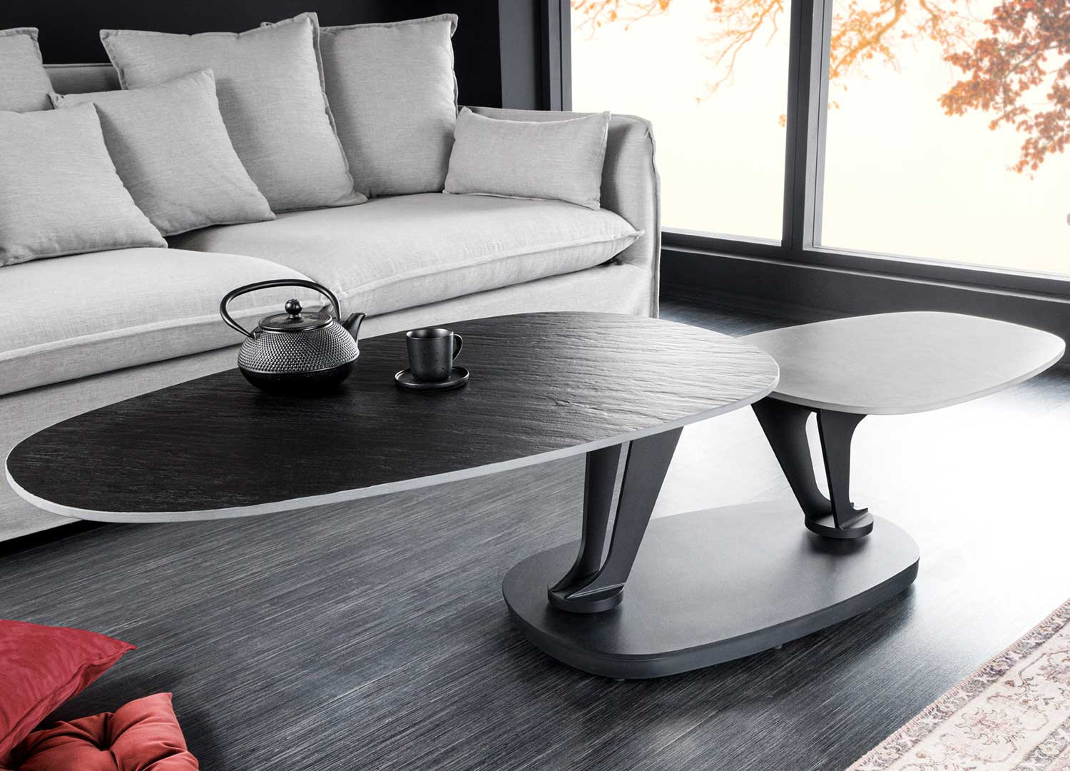 Table basse modulable céramique noir et gris béton
