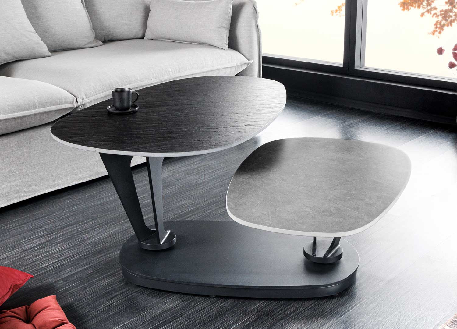 Table basse modulable céramique noir et gris béton