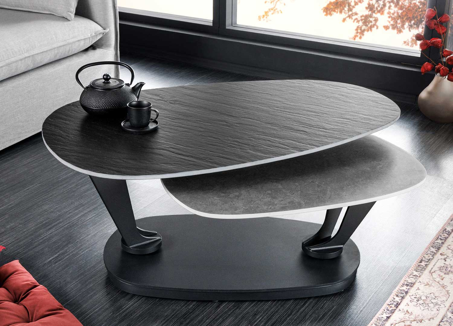 Table basse modulable céramique noir et gris béton