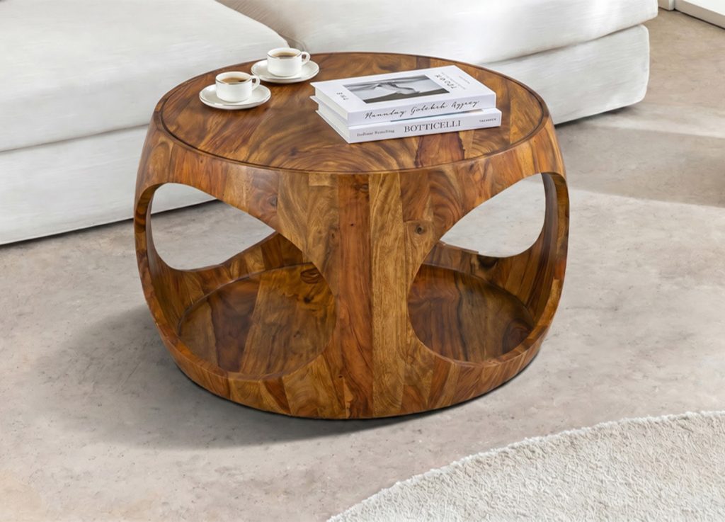 Table basse ronde 60 cm en sheesham massif Orlina