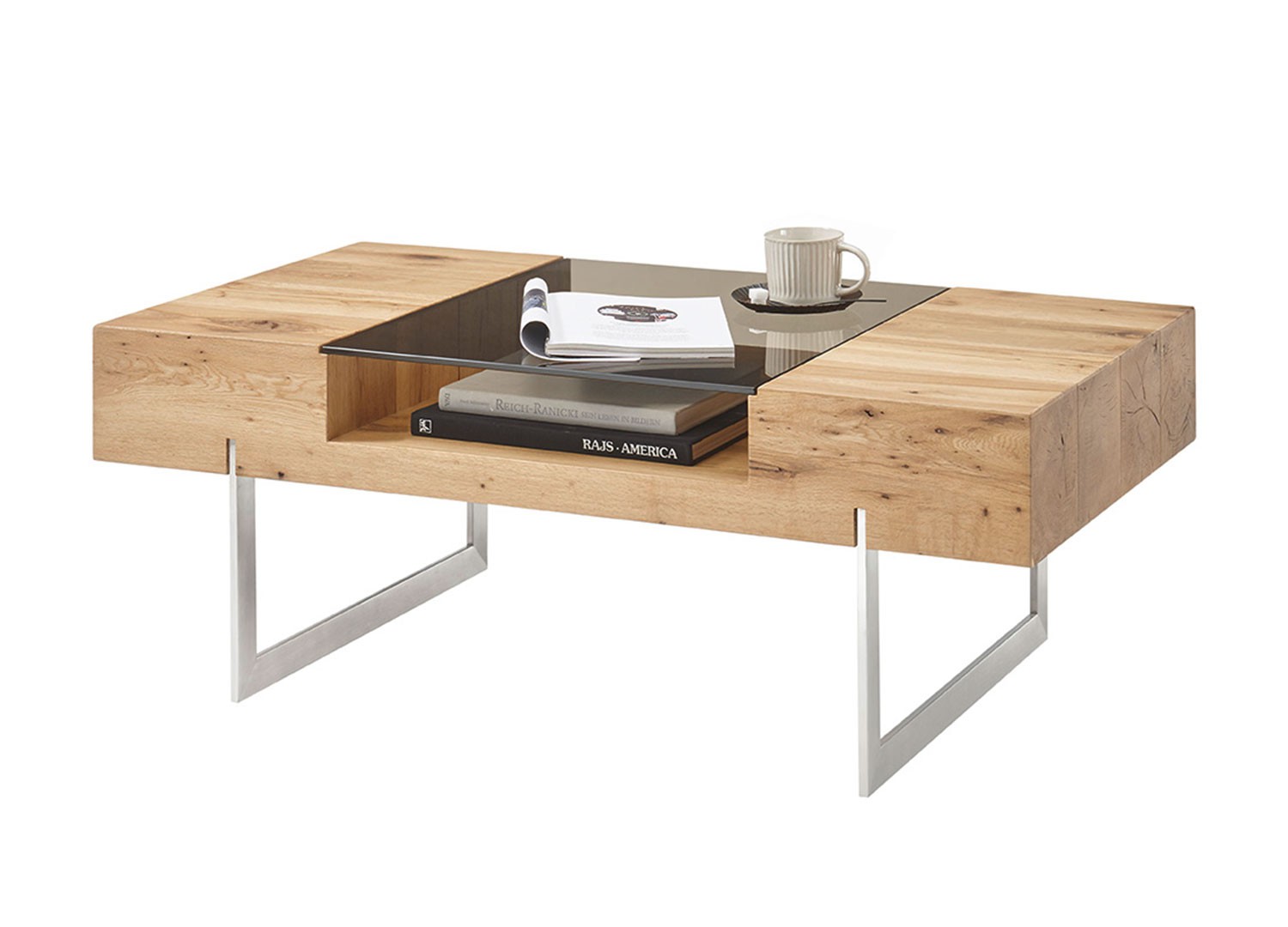 Table basse plaqué chêne avec niche de rangement