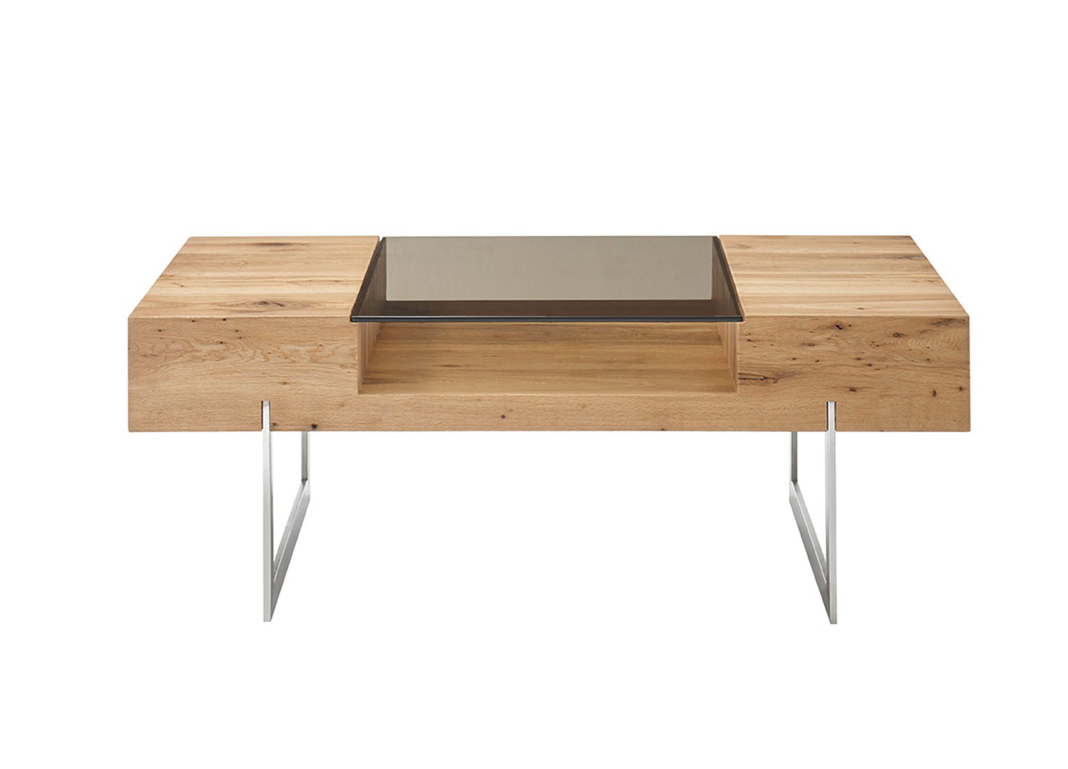 Table basse plaqué chêne avec niche de rangement