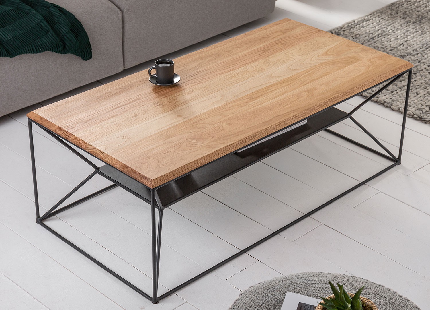Table basse plateau en bois de chêne 1m10