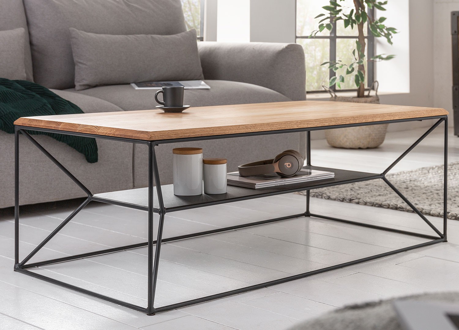 Table basse plateau en bois de chêne 1m10