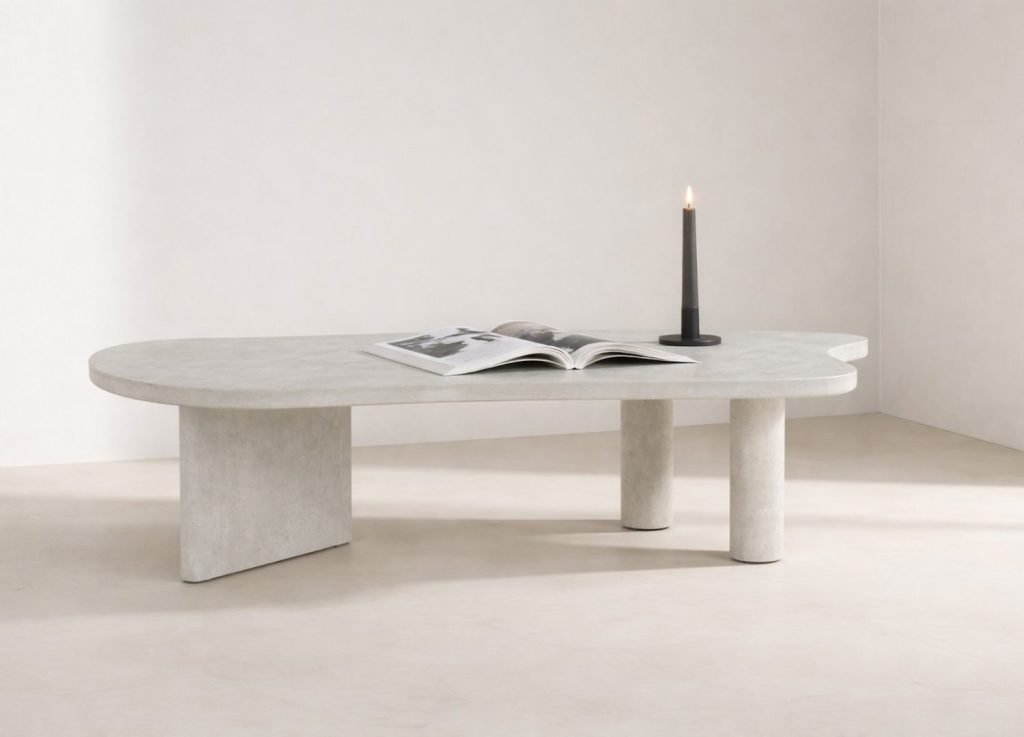 Table basse Polle gris clair dans un salon contemporain