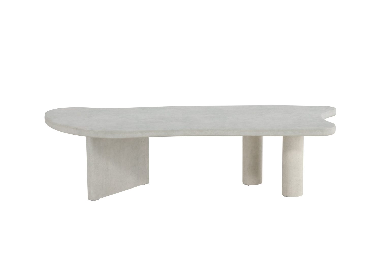 Table basse organique Polle effet béton gris clair 160 cm sur fond blanc