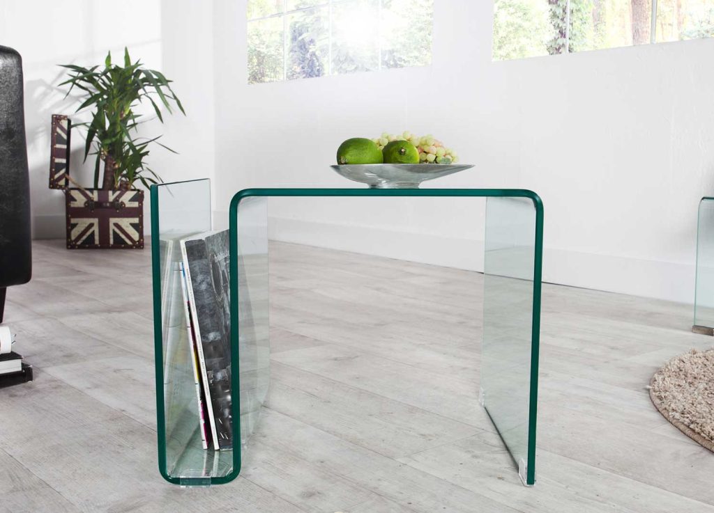 Table basse porte revues en verre