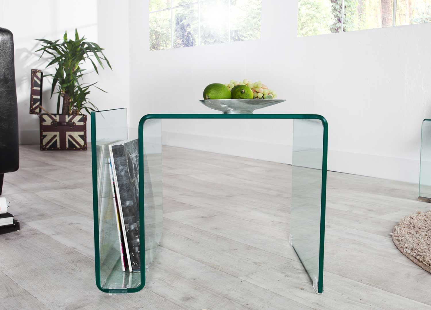 Table basse porte revues en verre