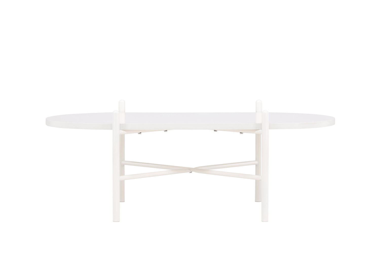 Table basse ovale Pueblo MDF beige 120 cm sur fond blanc