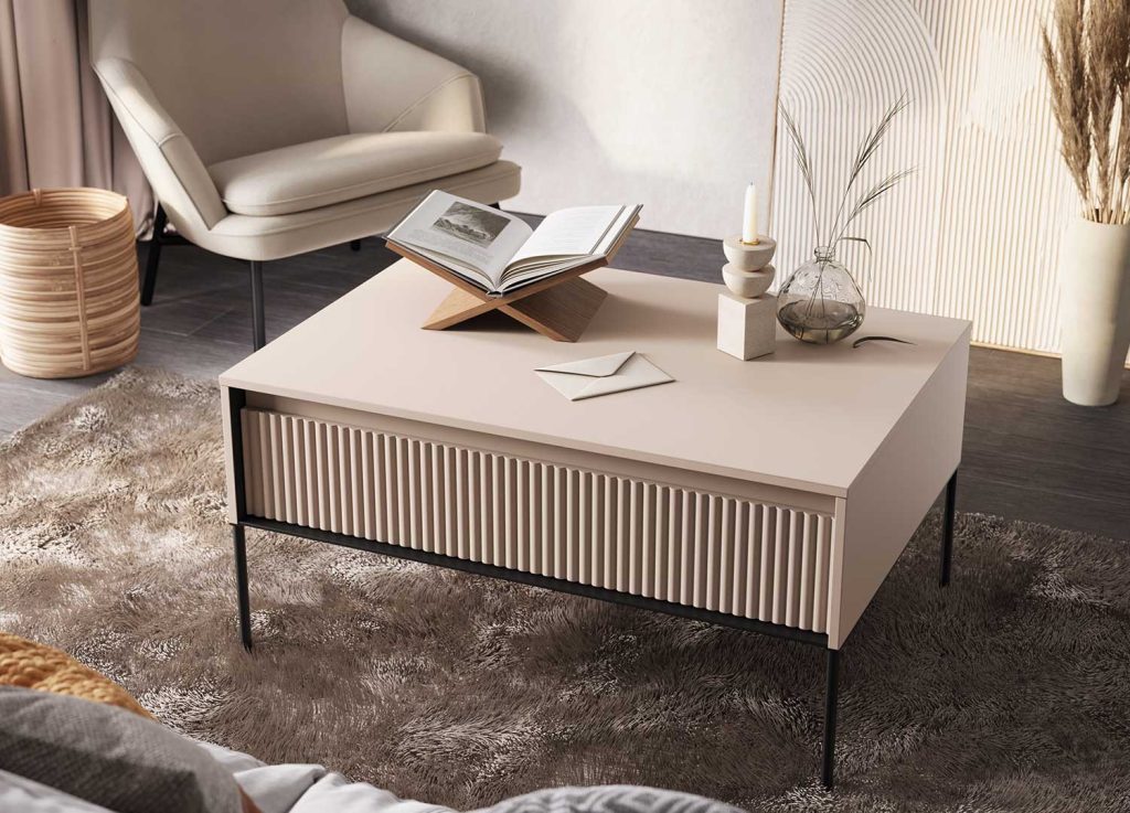 Table basse rectangulaire 1 porte beige sable Trend