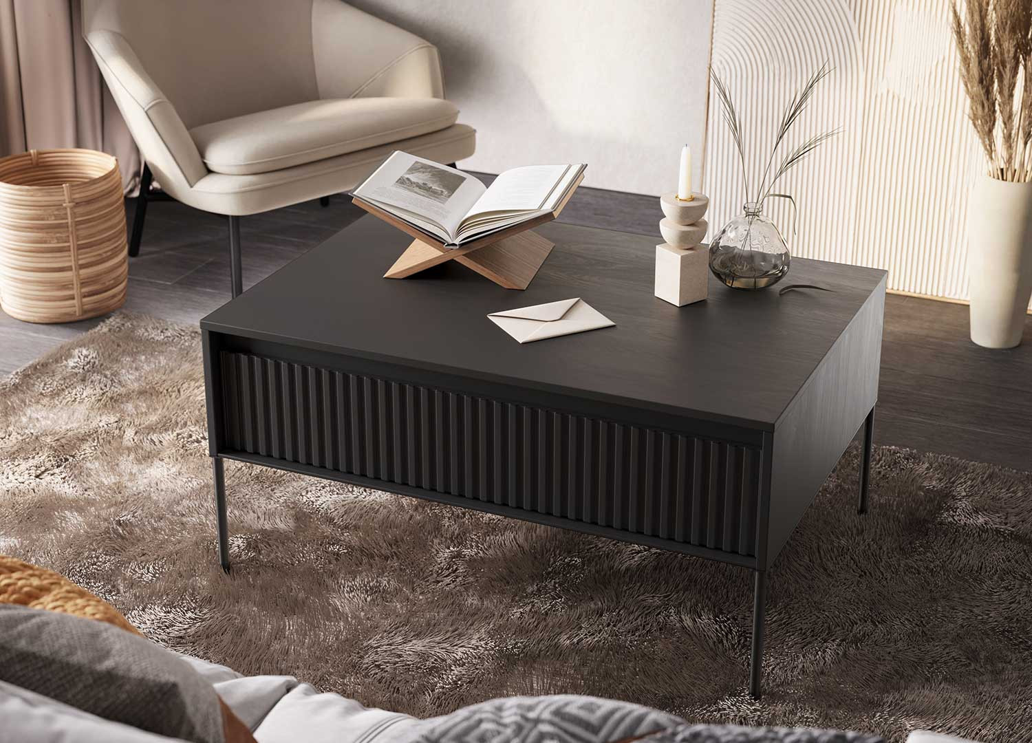Table basse rectangulaire 1 porte noir