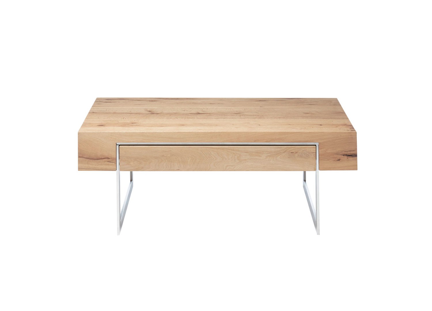 Table basse rectangulaire 1 tiroir à double compartiment pied en acier brossé