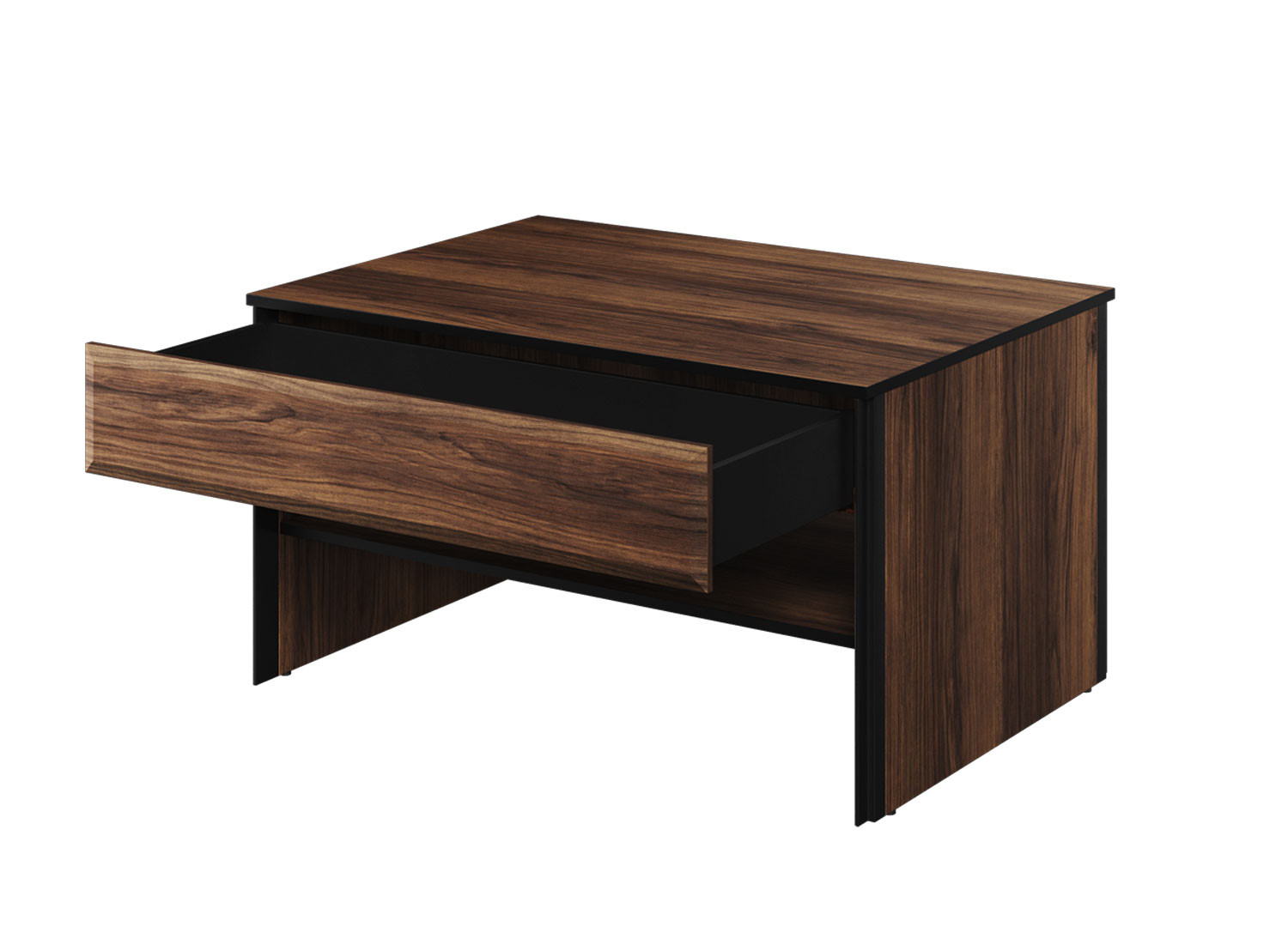 Table basse rectangulaire 1 tiroir chêne foncé et noir