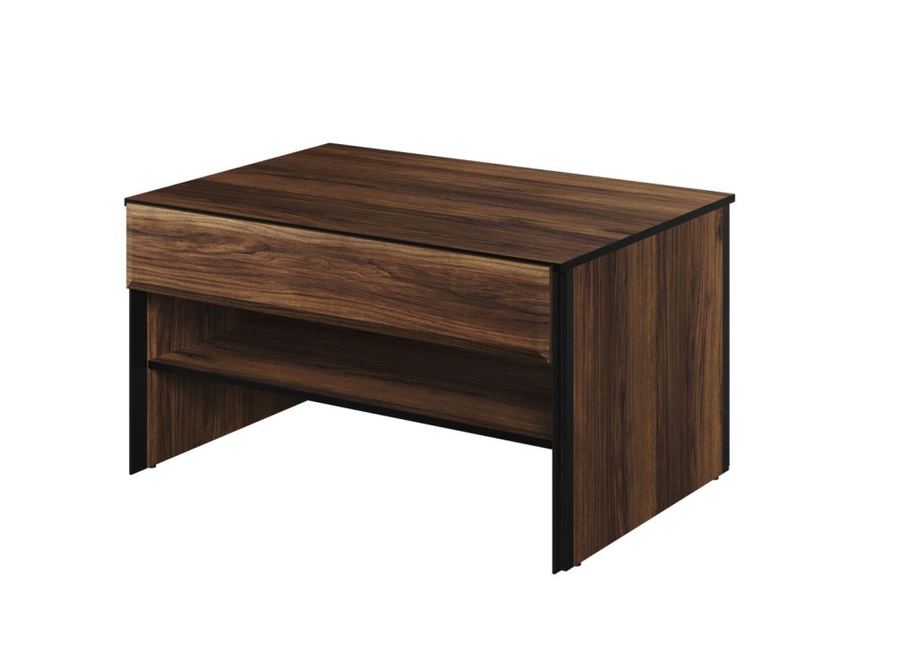 Table basse rectangulaire 1 tiroir chêne foncé et noir