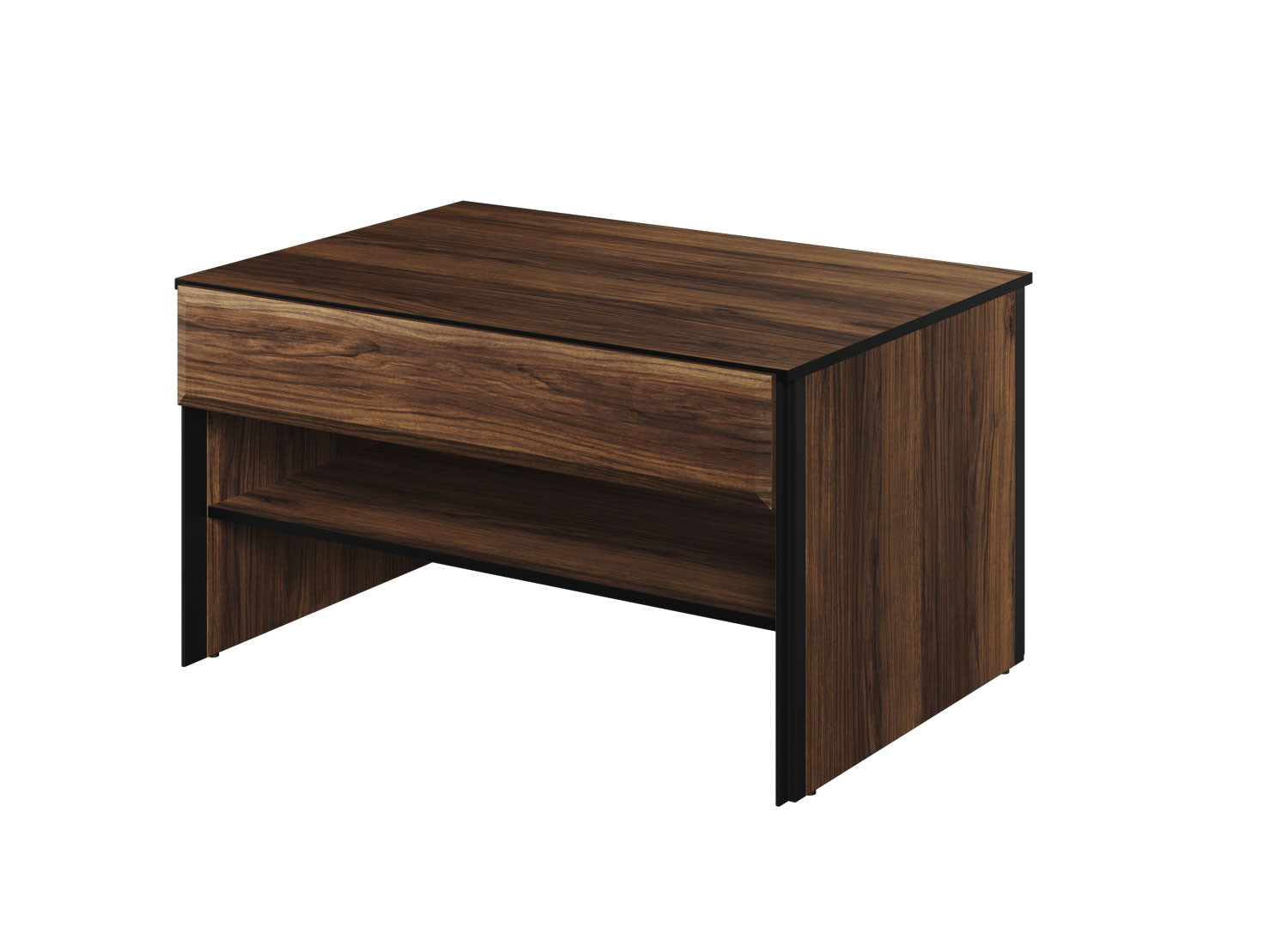 Table basse rectangulaire 1 tiroir chêne foncé et noir