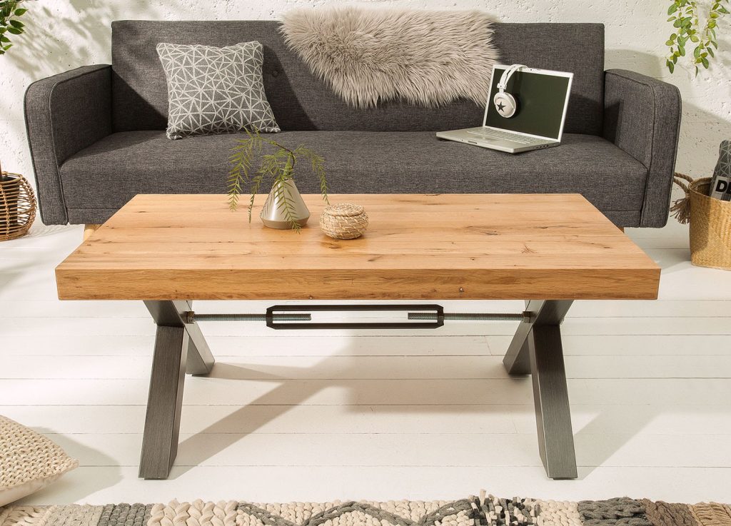 Table basse rectangulaire 110 cm chêne sauvage huilé et métal anthracite