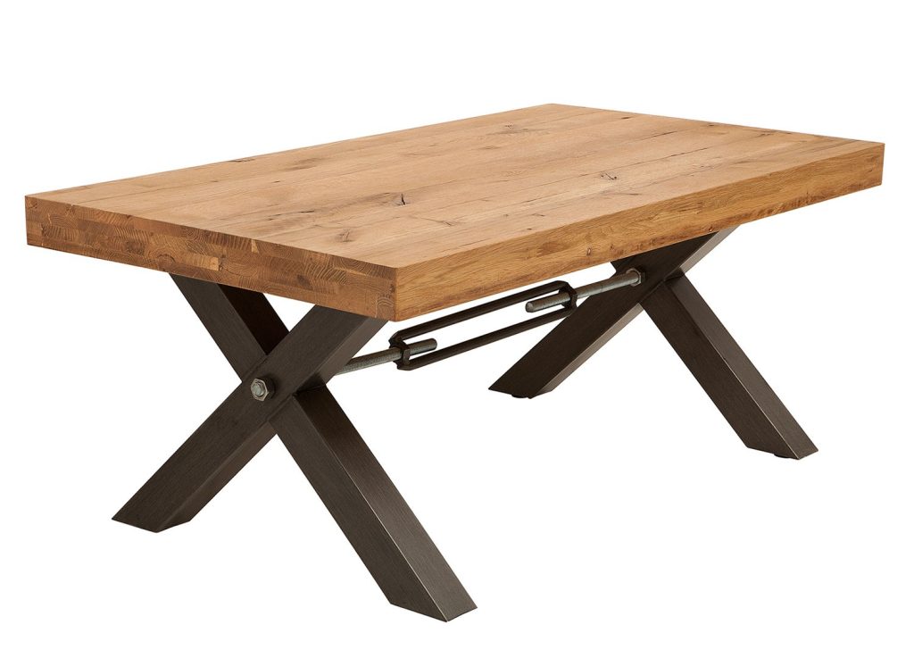 Table basse rectangulaire 110 cm chêne sauvage huilé et métal anthracite