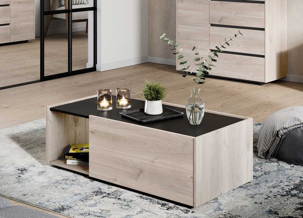 Table basse rectangulaire 2 portes et 1 niche