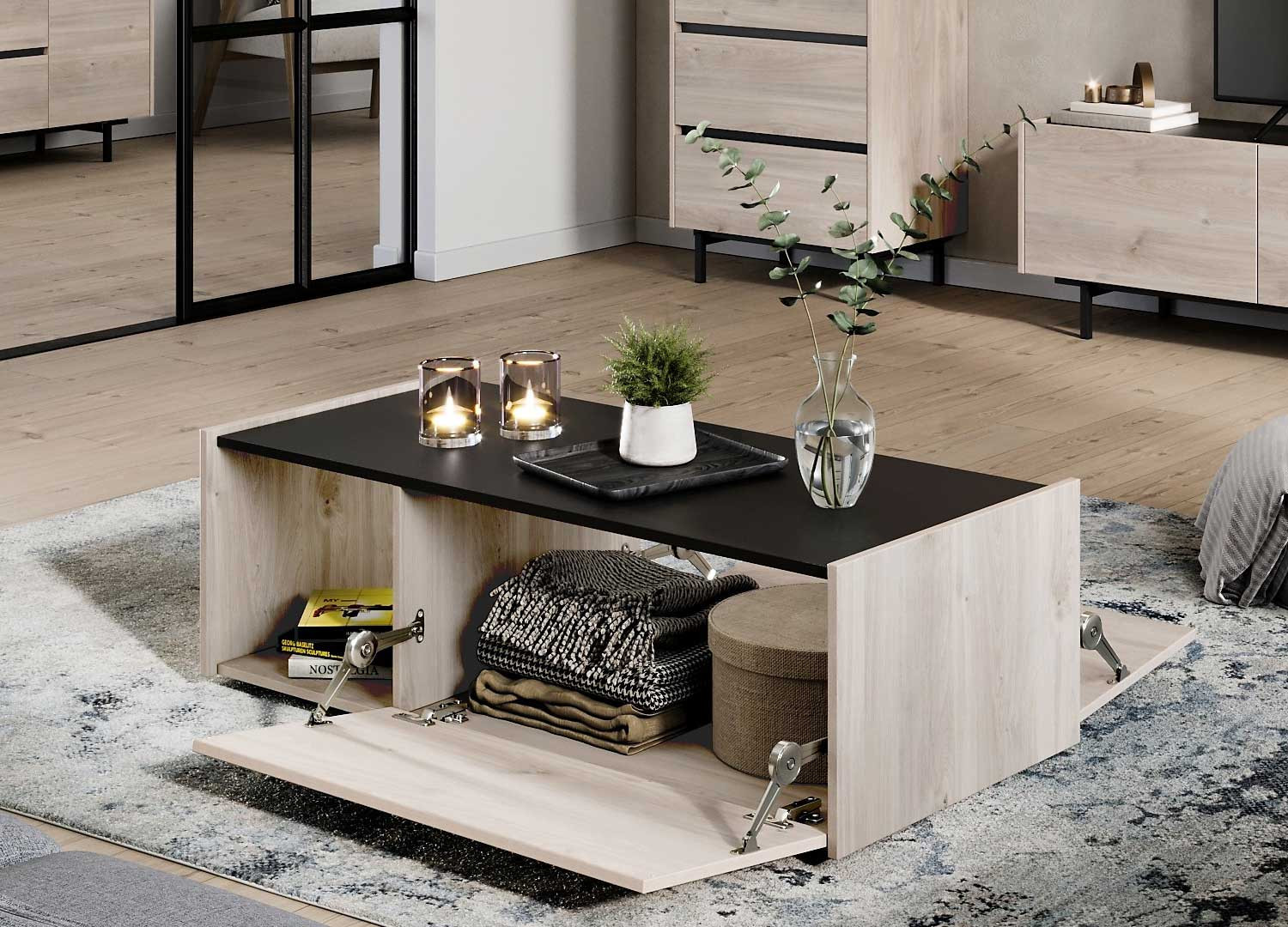 Table basse rectangulaire 2 portes et 1 niche