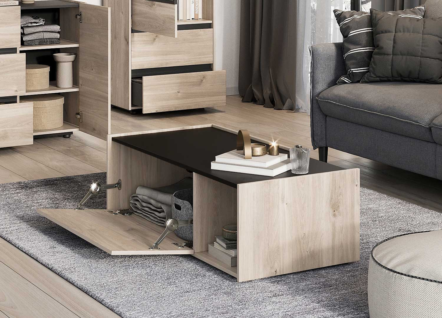 Table basse rectangulaire 2 portes et 1 niche