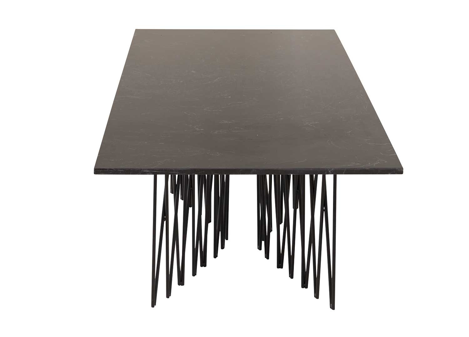 Table basse rectangulaire aspect marbre noir et pieds acier