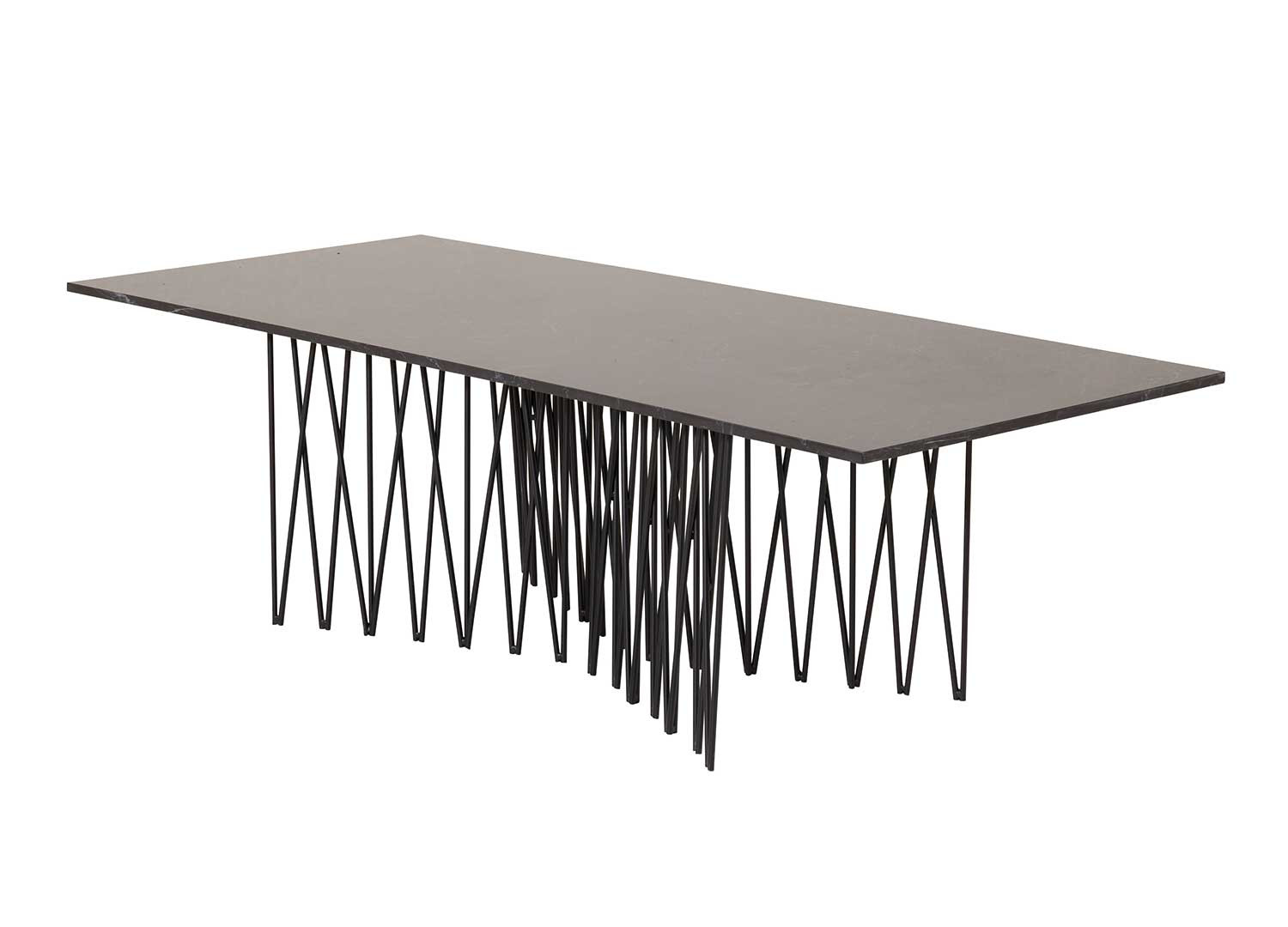 Table basse rectangulaire aspect marbre noir et pieds acier