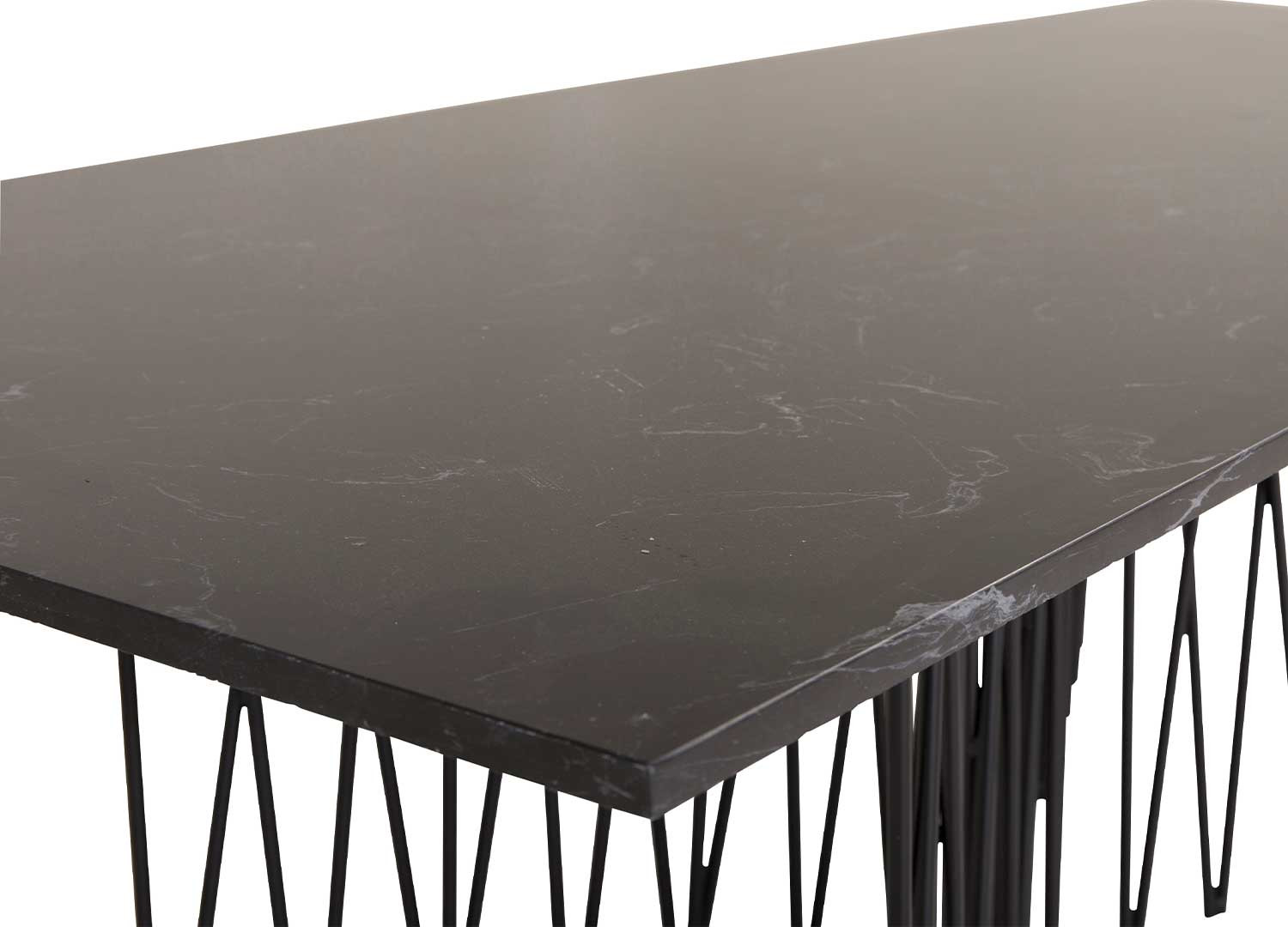 Table basse rectangulaire aspect marbre noir et pieds acier