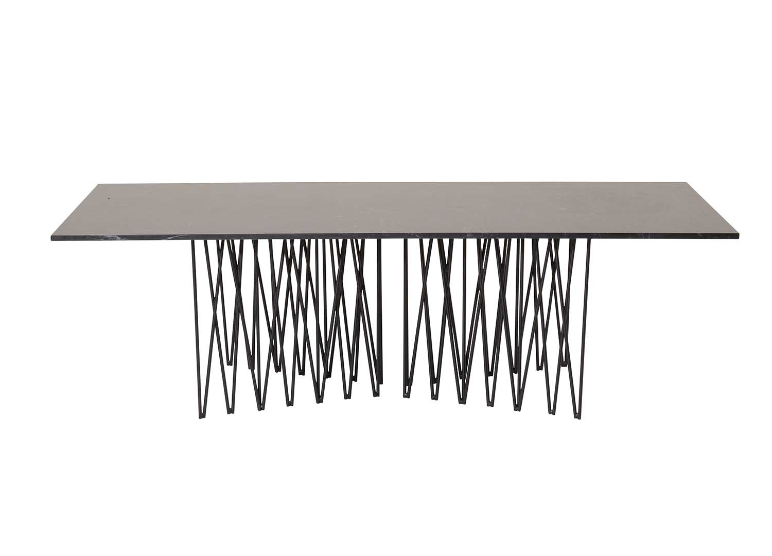 Table basse rectangulaire aspect marbre noir et pieds acier