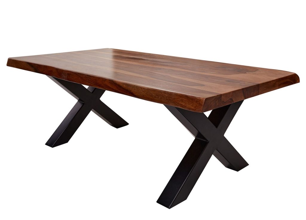 Table basse rectangulaire bois massif et métal 1m10