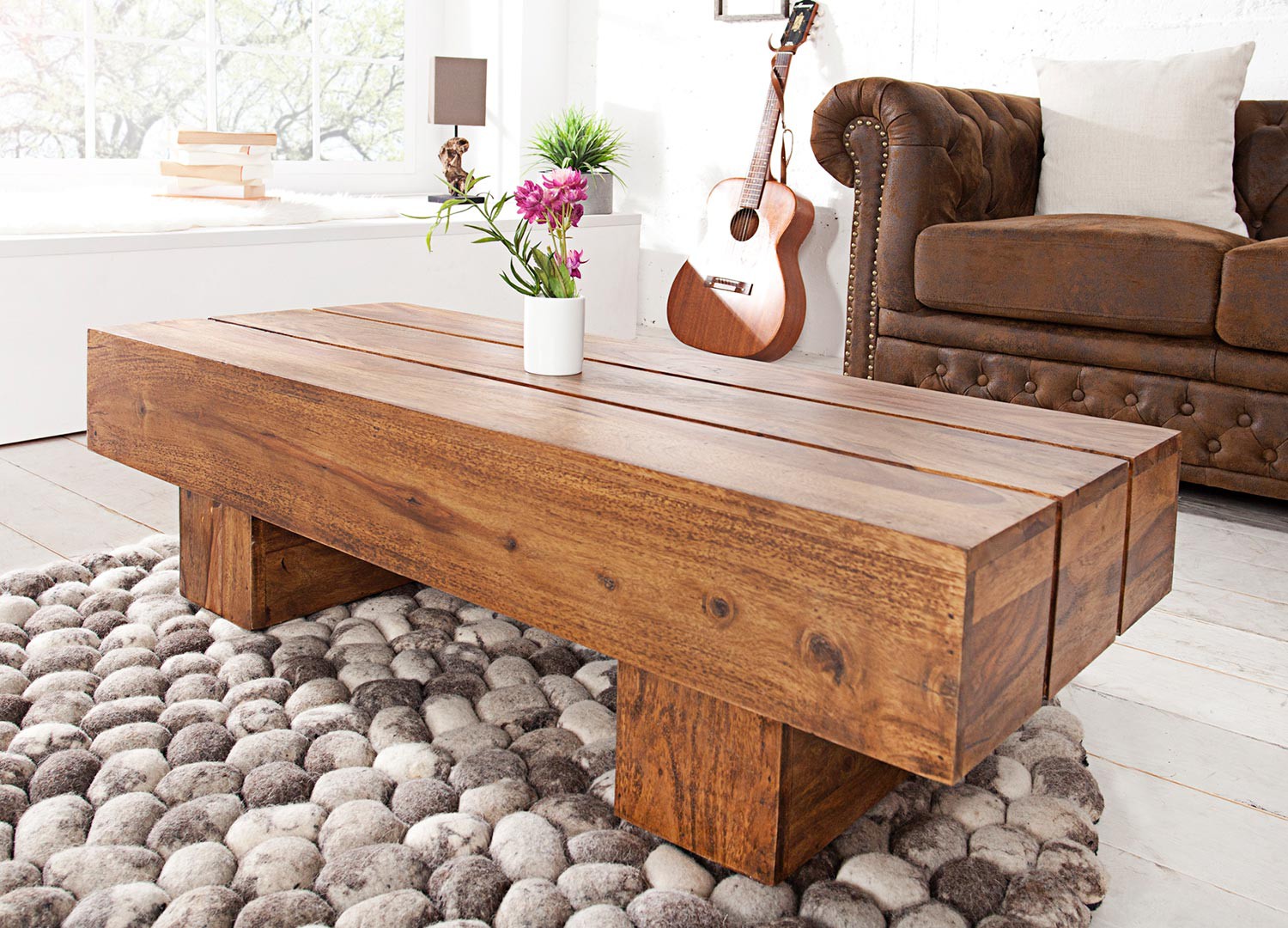 Table basse rectangulaire bois massif sesham 1 m