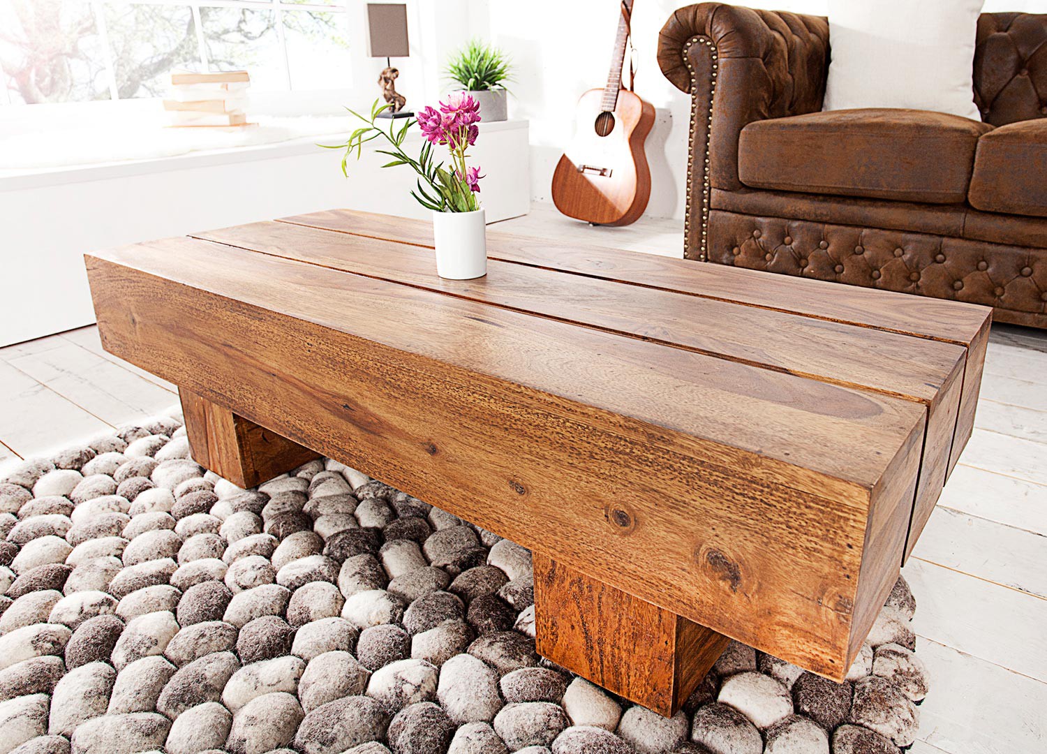 Table basse rectangulaire bois massif sesham 1 m
