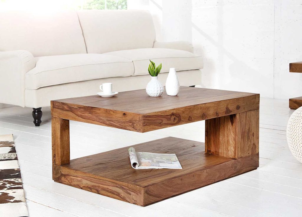 Table basse rectangulaire de salon en bois massif Sevian