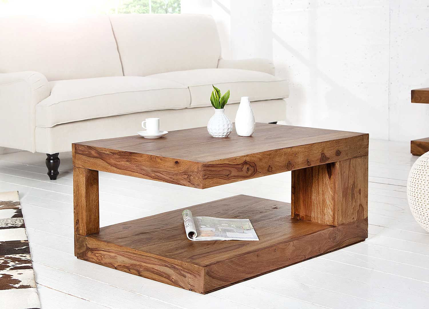 Table basse rectangulaire de salon en bois massif Sevian