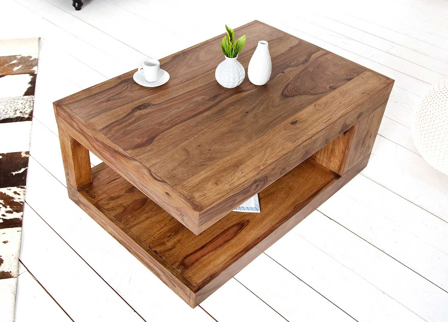 Table basse rectangulaire de salon en bois massif Sevian