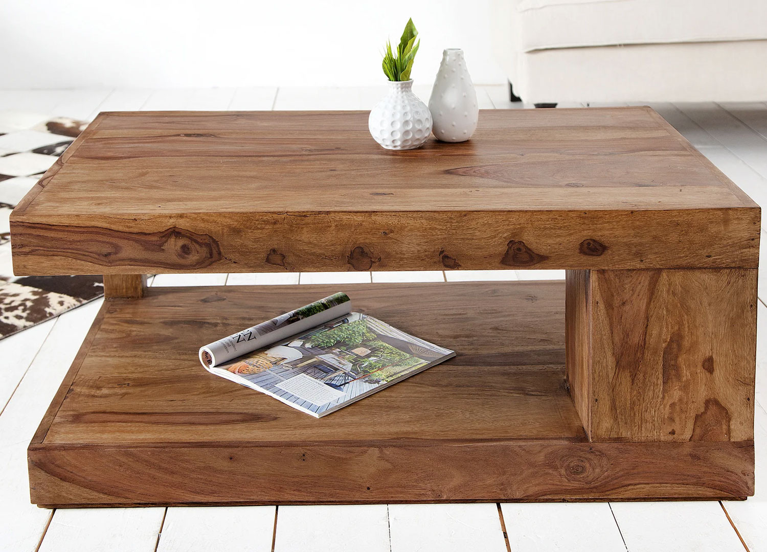 Table basse rectangulaire de salon en bois massif Sevian