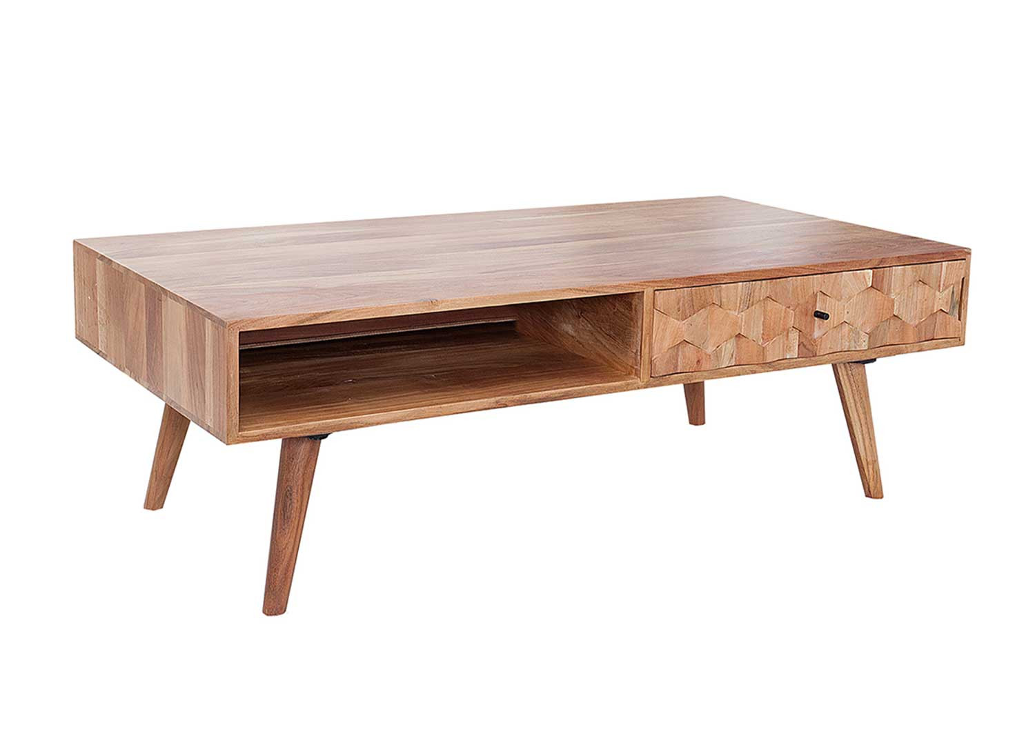 Table basse rectangulaire effet mosaïque en bois d'acacia