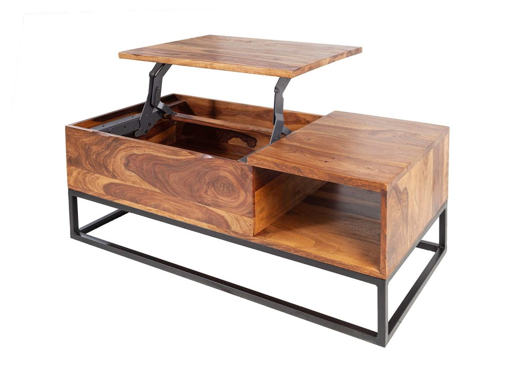 Table basse rectangulaire en bois avec plateau relevable