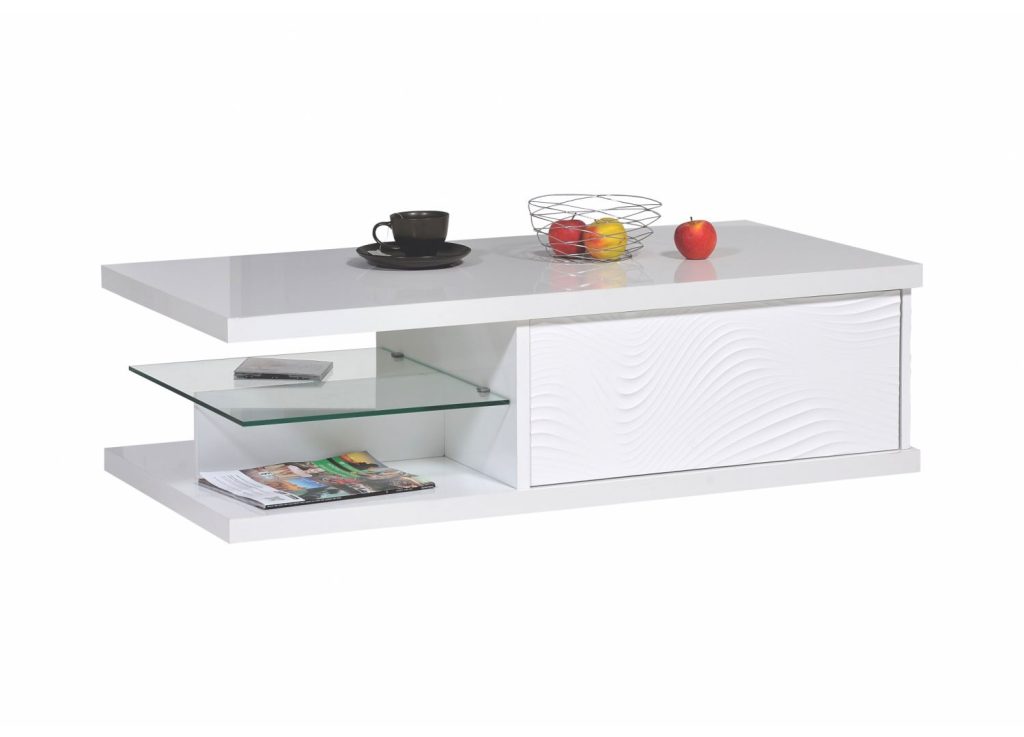 Table basse rectangulaire rangement laqué blanc