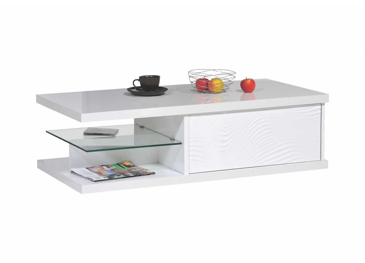 Table basse rectangulaire rangement laqué blanc