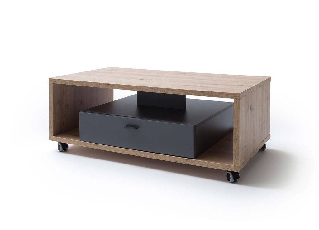 Table basse rectangulaire sur roulettes avec rangement