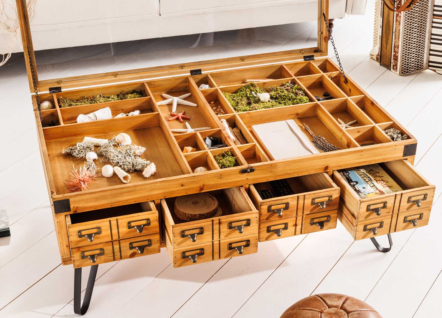 Table basse relevable avec tiroirs de rangement
