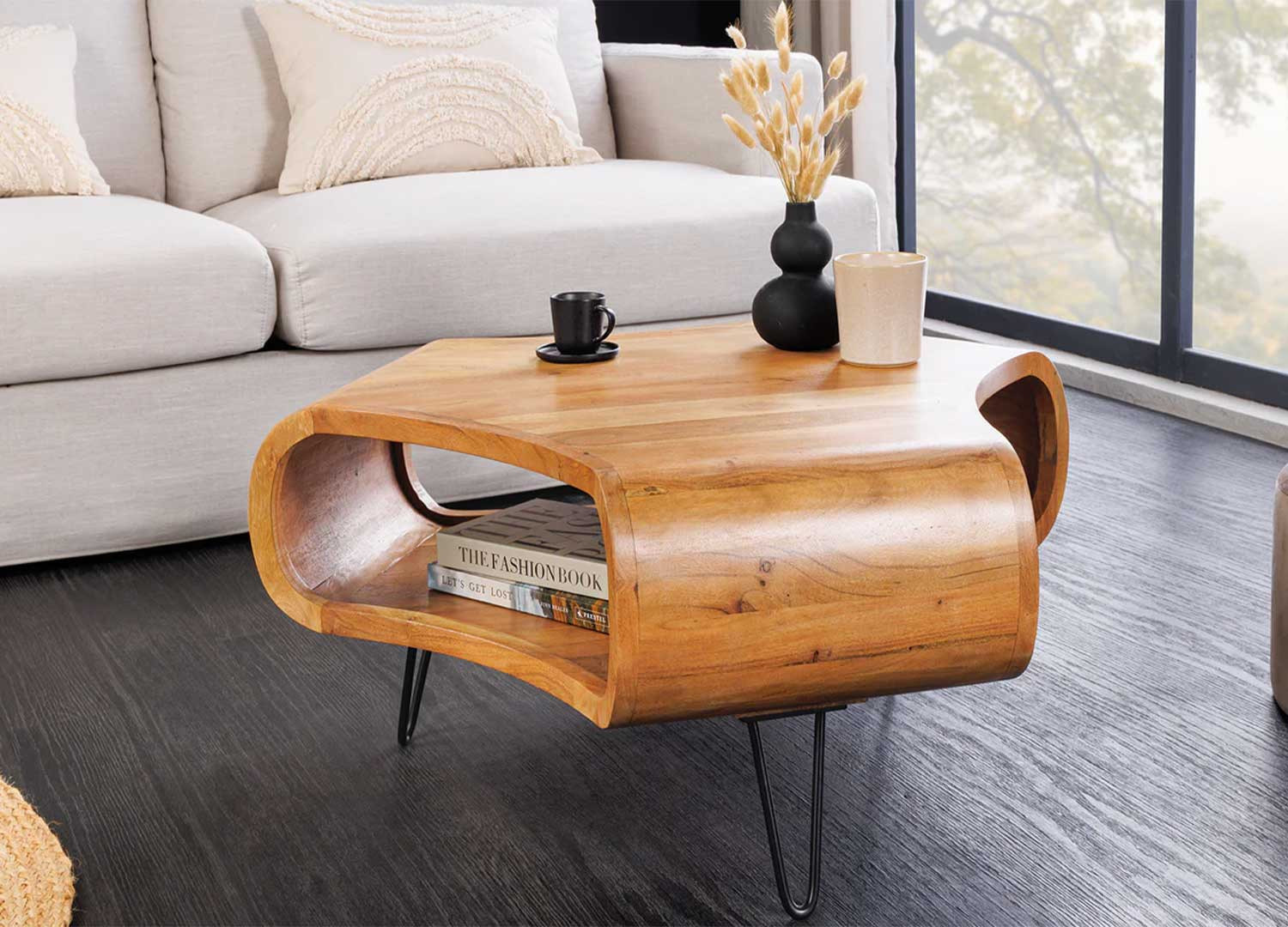 Table basse rétro en acacia finition miel Nivor