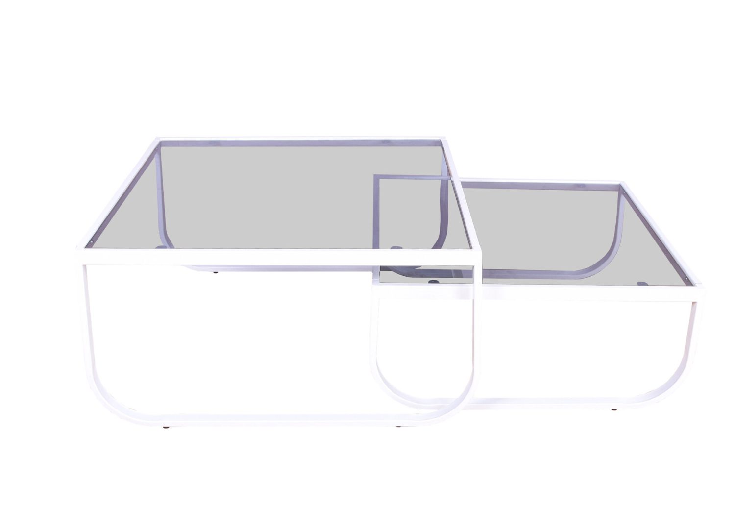 Ensemble de 2 tables basses Rocker verre fumé blanc sur fond blanc