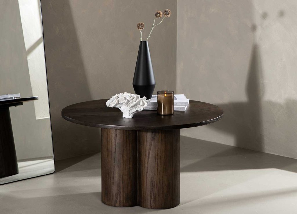 Table basse ronde bois moka moderne