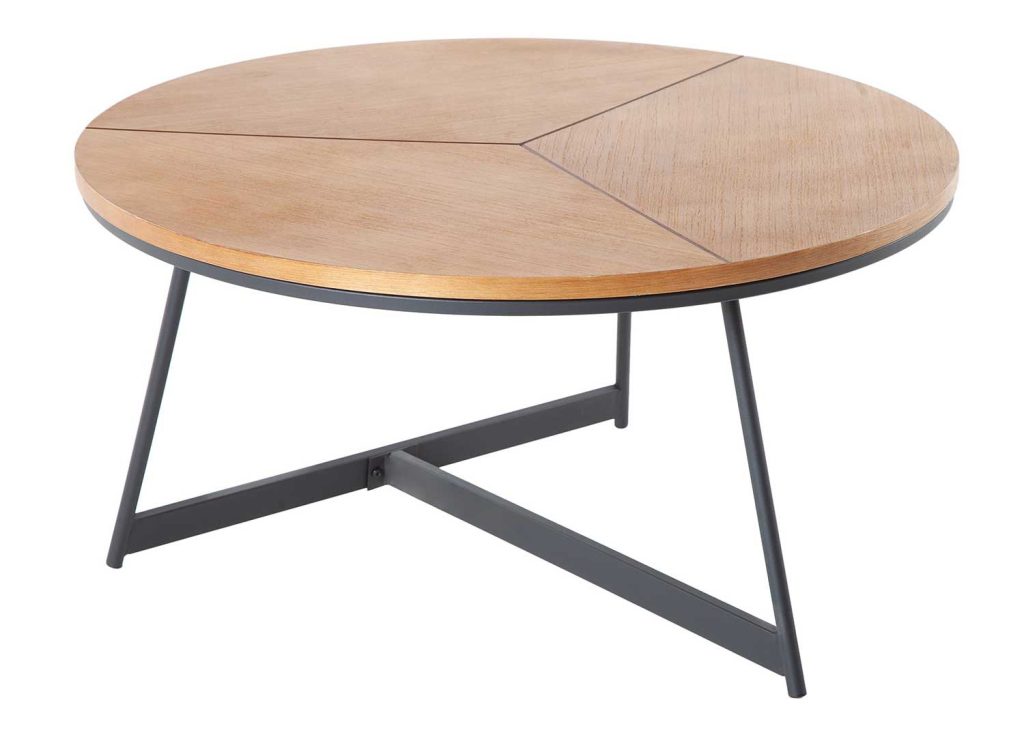 Table basse ronde chêne naturel et pied métal noir