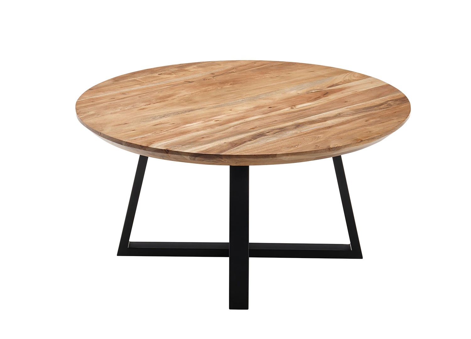 Table basse ronde en bois massif d'acacia et piétement métal noir