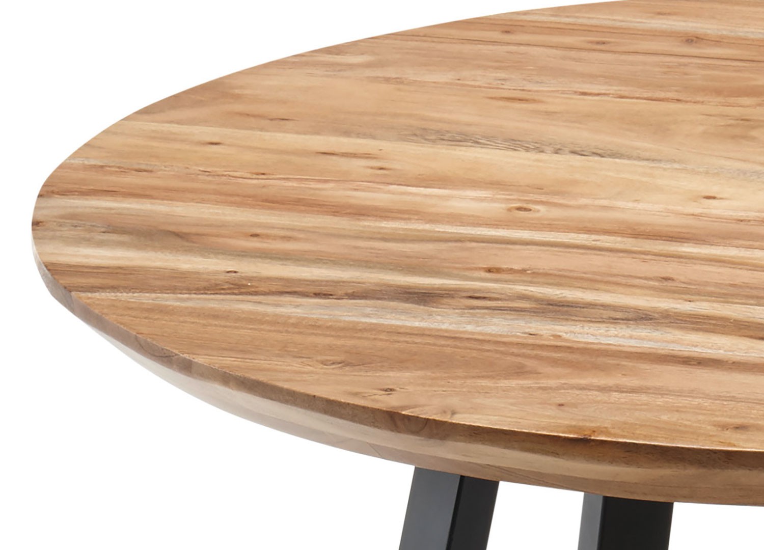 Table basse ronde en bois massif d'acacia et piétement métal noir