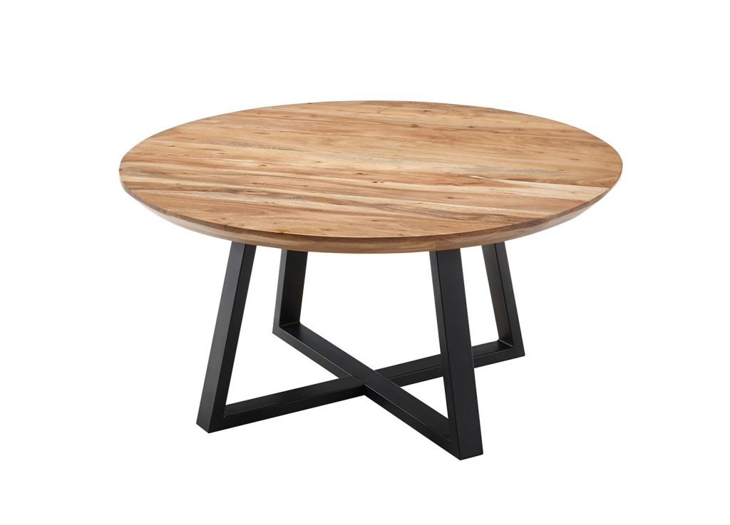 Table basse ronde en bois massif d'acacia et piétement métal noir